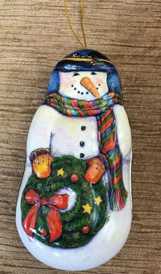 1996 Vintage Snowman See’s Candies Christmas/holiday Ornament Tin 4 1/2”