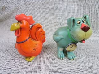 Vintage Enesco Fiberglass Dog & Rooster Banks – 5 ¾” Tall – Time To Save