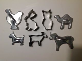 7 Animal Shaped Christmas Cookie Cutters Vintage Owl Goat Rabbit Dog Camel Horse