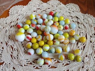 Vintage Estate Find Yellow Mixed Color Marbles Pre 70s Swirl
