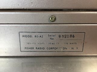 Fisher 80 AZ Mono Block Tube Amplifier Power Monitor,  8 Or 16 Impedance 3