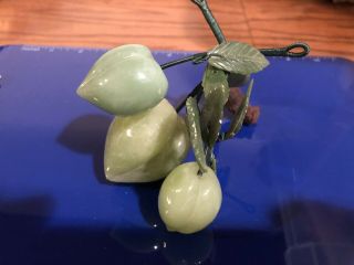 Vintage Alabaster Stone Marble Celadon Jade Green Fruit Group Cluster W/ Leaves