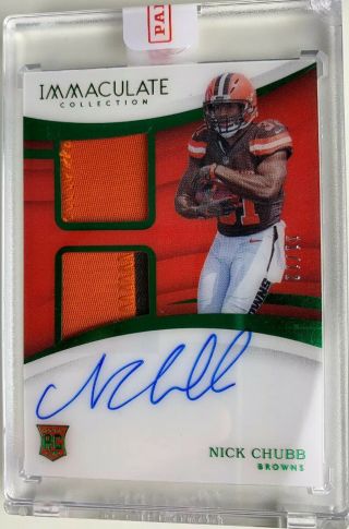 2018 Panini Football Nick Chubb Browns Immaculate Rookie Jersey Patch Auto /12