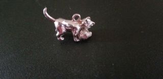 Vintage 925 Sterling Silver Cat Playing With Ball Of Yarn Kitty Charm