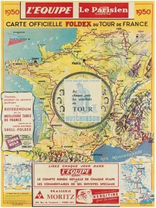 Vintage 1950 Tour De France Route Poster Print A3/a4
