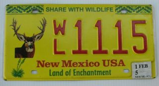 Mexico Graphic License Plate " Wl 1115 " Nm Share With Wildlife Mule Deer