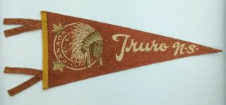 Truro Nova Scotia Vintage 12” 1950’s Felt Pennant W Indian Chief In Headdress 2