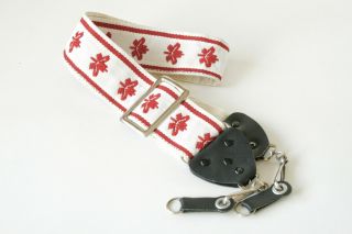 Vintage 70s 80s Woven Embroidered Camera Strap Wide,  Maple Leaf Motif