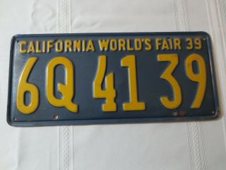 1939 California Worlds Fair License Plate 6q - 41 - 39