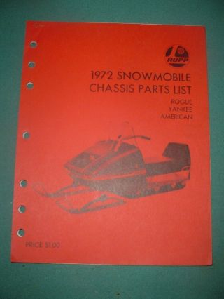 Vintage 1972 Rupp Snowmobile Parts List With Diagrams