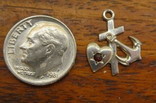 Vintage Sterling Silver Faith Hope Charity Anchor Heart Cross Religious Charm