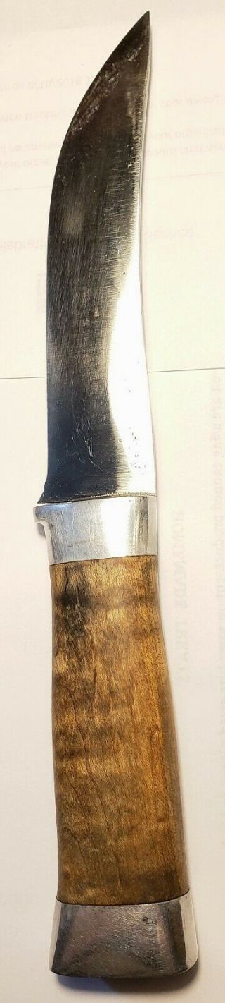 Vintage Hunting Knife Wood Handle Nickel Silver Bolsters - Maker Unknown.