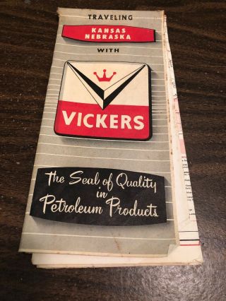 Vintage Road Map Kansas Nebraska 1965 Vickers Gas Oil