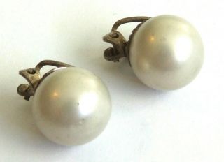 Vintage 1950s Large White Faux Pearl Clip On Earrings