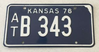 1976 Kansas License Plate Car Tag At B - 343 Atchison County Vintage Man Cave