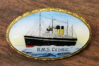 Old Rms Cedric Royal Mail Service White Star Line Ocean Liner Enamel Oval Pin