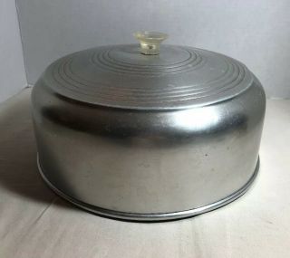 Vintage Cake Plate Cover Metal Aluminum With Plastic Clear Knob 11 " Diameter