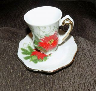 Vintage Royal Ann Fine China Christmas Demitasse Cup & Saucer Made In Usa