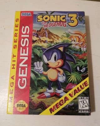Vtg 1997 Sonic The Hedgehog 3 Mega Hit Version Sega Genesis Video Game