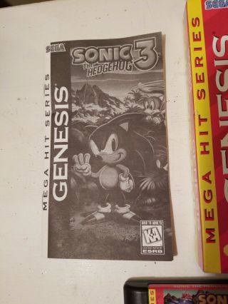 Vtg 1997 Sonic the Hedgehog 3 Mega Hit Version Sega Genesis Video Game 3