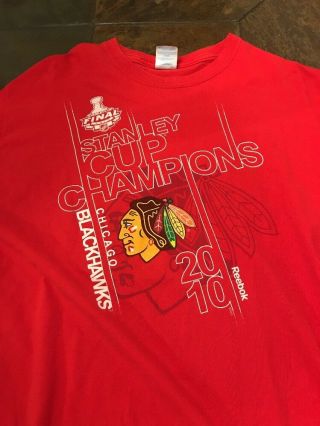 2010 Chicago Blackhawks Stanley Cup Champions Size Mens L Red T - Shirt Gildan