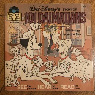 Vintage Walt Disney 101 Dalmations Read Along Book And Record Vinyl Kids