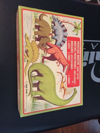 Vintage 1981 Fox Run Prehistoric Monsters Metal Cookie Cutters Set Of 6 W/ Box