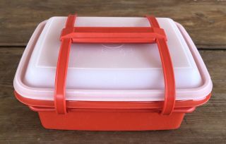 Tupperware Pak N Carry Lunch Box 1254 Paprika Orange Vintage Container