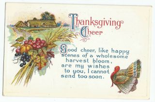 Old Arts & Crafts Thanksgiving Turkey Poem Vintage Postcard