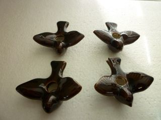 Vintage Macrame Ceramic Medium Brown Birds Set Of 4
