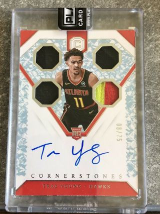 2018 - 19 Cornerstones Crystal 155 Rookie Trae Young Swatch On Card Auto /75