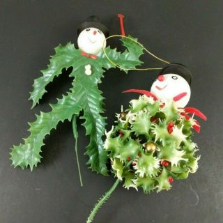 Vintage Christmas Snow Man Picks Holiday Craft Decor Flower Arrangement Plastic