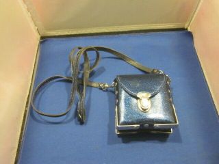 Vintage Vinyl Camera Box Case Or Purse With Strap And Latch Blue Made In Usa