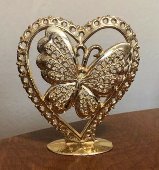 Vintage 70’s Torino Gold Metal Butterfly & Heart Earring Tree Holder Organizer