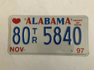 1997 Alabama Trailer License Plate 80 5840 Heart Of Dixie