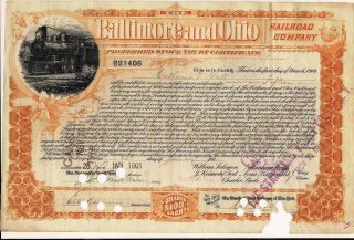 Stock Certificate Baltimore & Ohio Railroad Company Dated 1901