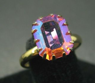 Sarah Coventry Vintage Gold Tone Adjustable Ring Stunning Pink Ab Rhinestone