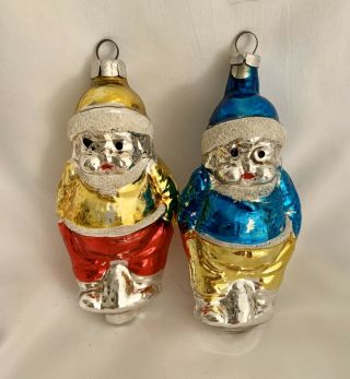 Vintage Boy Elves Glass Christmas Ornament Set Of 2