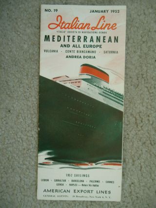 Italian Line - Sailing Schedule - Andrea Doria - Maiden Voyage - 1952