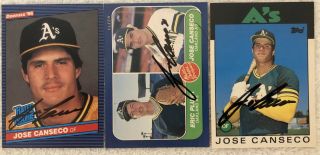 3 Signed Jose Canseco Rookie Oakland A’s 1986 Donruss Topps Fleer World Series