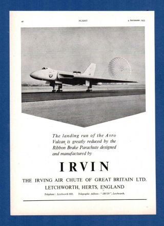 Irvin Air Chutes Avro Vulcan (1953 Advertisement)