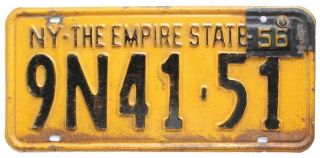 York 1955 1956 License Plate,  Manhattan,  Dmv Clear,  Single Plate Year