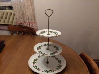 Vintage 3 - Tiered Christmas Serving Dish - Holly Design - Japan