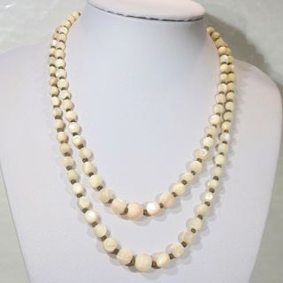 Older Vintage Pinkish Mother Of Pearl Shell Round Beads Double Strand Necklace