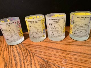 Set Of 4 Neiman Marcus Airport Map Lowball Glasses - Vguc