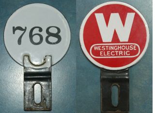 Vtg Double Sided Porcelain License Plate Topper Badge Westinghouse Electric 768