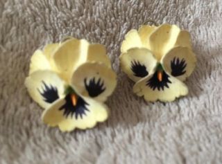 Ladies Vintage 40s Clip On Earrings Hand Painted Orchids