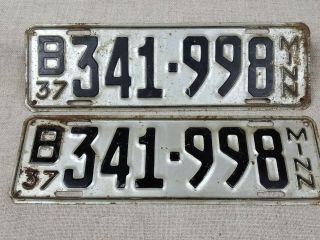 Minnesota License Plates (pair) Mn 1937 Tag Matching Numbers