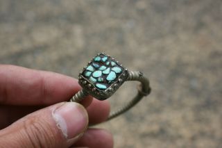 Vintage/old White Metal Large Ring With Green Blue Gemstone