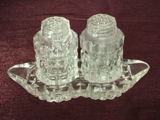 Vtg Bohemia Glass Czechoslovakia Lead Crystal Salt And Pepper Shakers With Tray